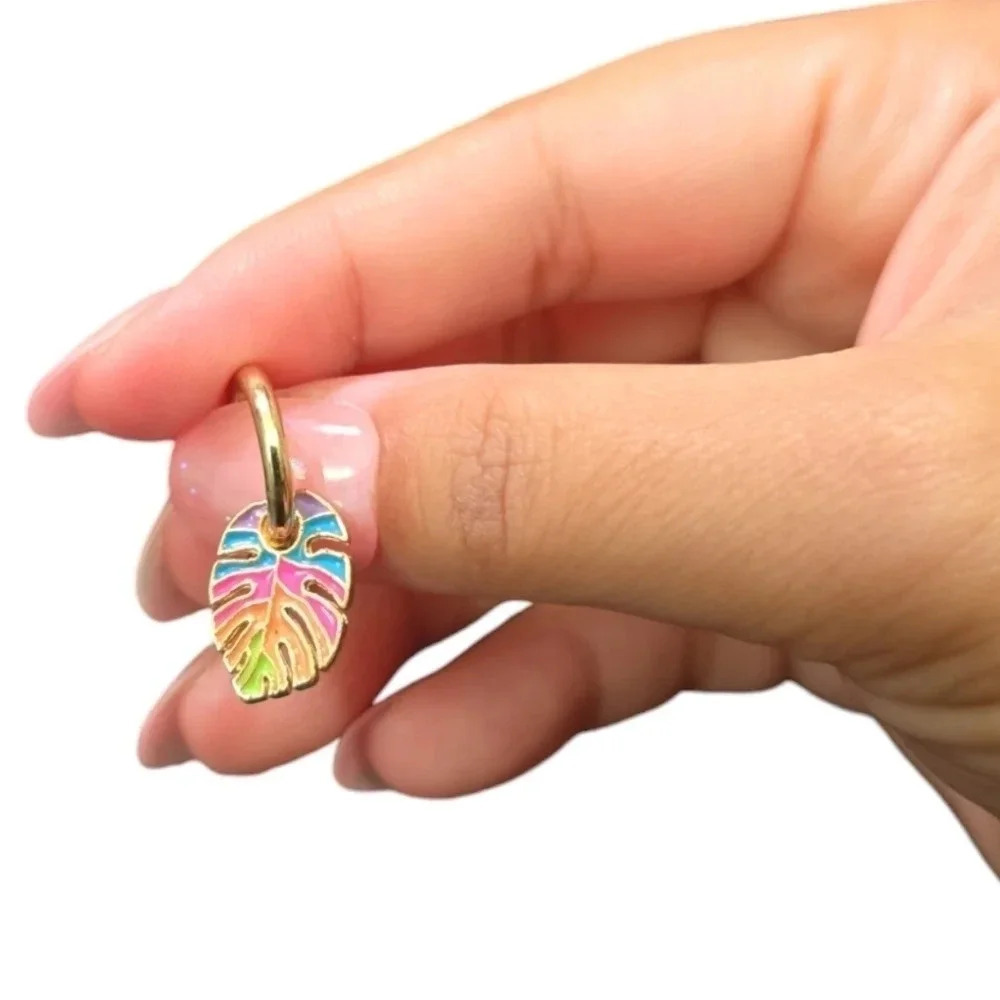 Gold Plated Hoop Dangle Colorful Leaf Earrings